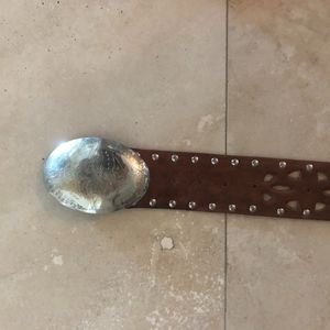 Leather wide belt with silver buckle